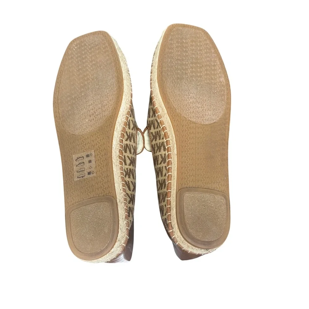 Michael Kors Shaila Espadrille Women 9.5 Brown Beige Monogram Logo Square Toe